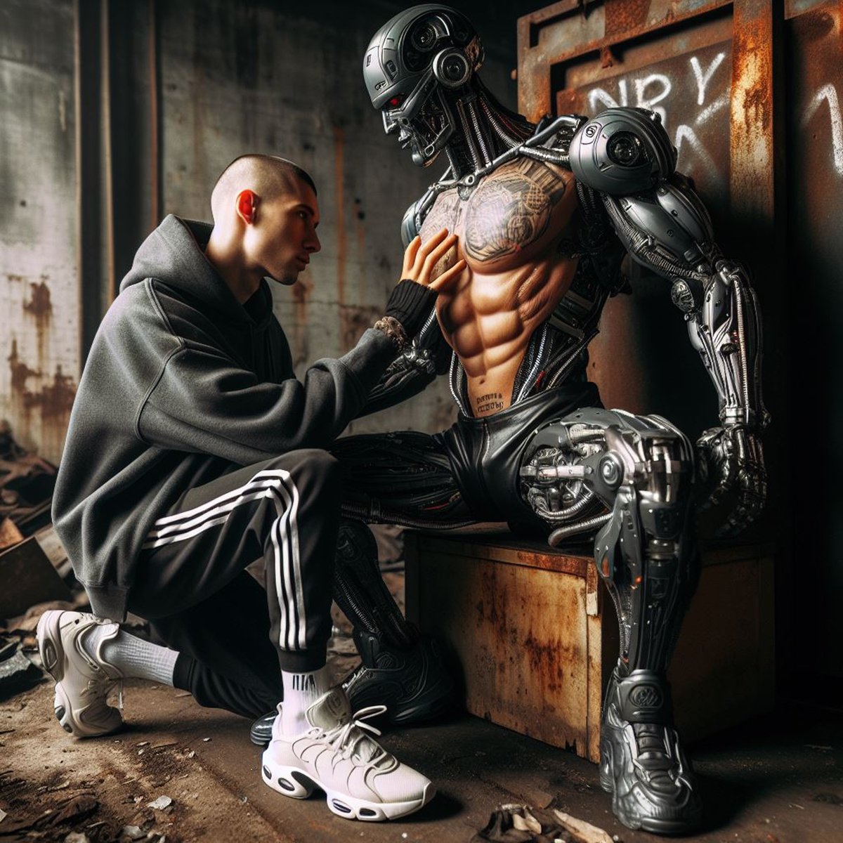Getting intimate with the cyborg.

@cyberhoodboy #cyborg #cyborgs #robot #robots #androids #tracksuits #tracksuitfetish #scally #gayscally