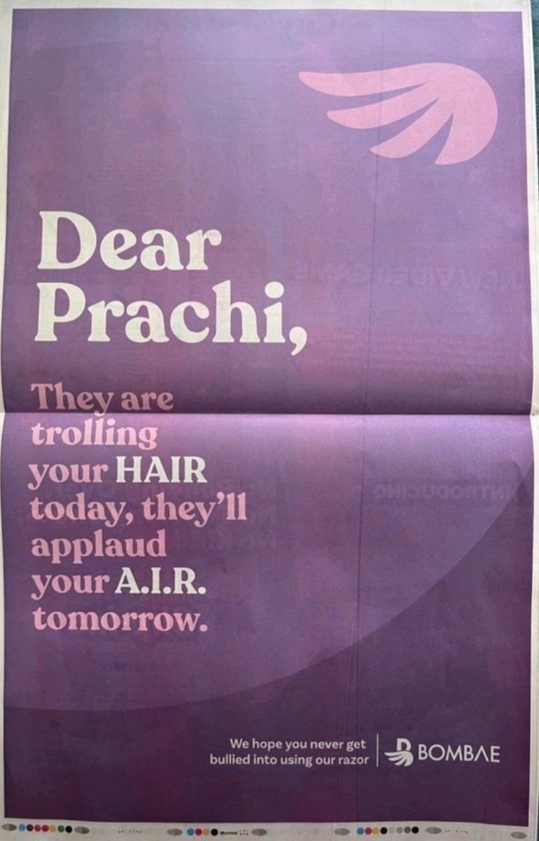 mittal68218's tweet image. #BombayShaving
प्राची निगम पर बॉम्‍बे शेविंग कंपनी का ऐड बैकफायर कर गया।  कंपनी ने एक अखबार के पहले पन्‍ने पर प्राची के सपोर्ट में विज्ञापन दिया था
शेविंग कंपनी के CEO शांतनु ने लिंक्डइन पर लिखा, 'संदेश का उद्देश्य सिर्फ प्राची को सपोर्ट करना था'। हालांकि, कई लोगों का यह विज्ञापन