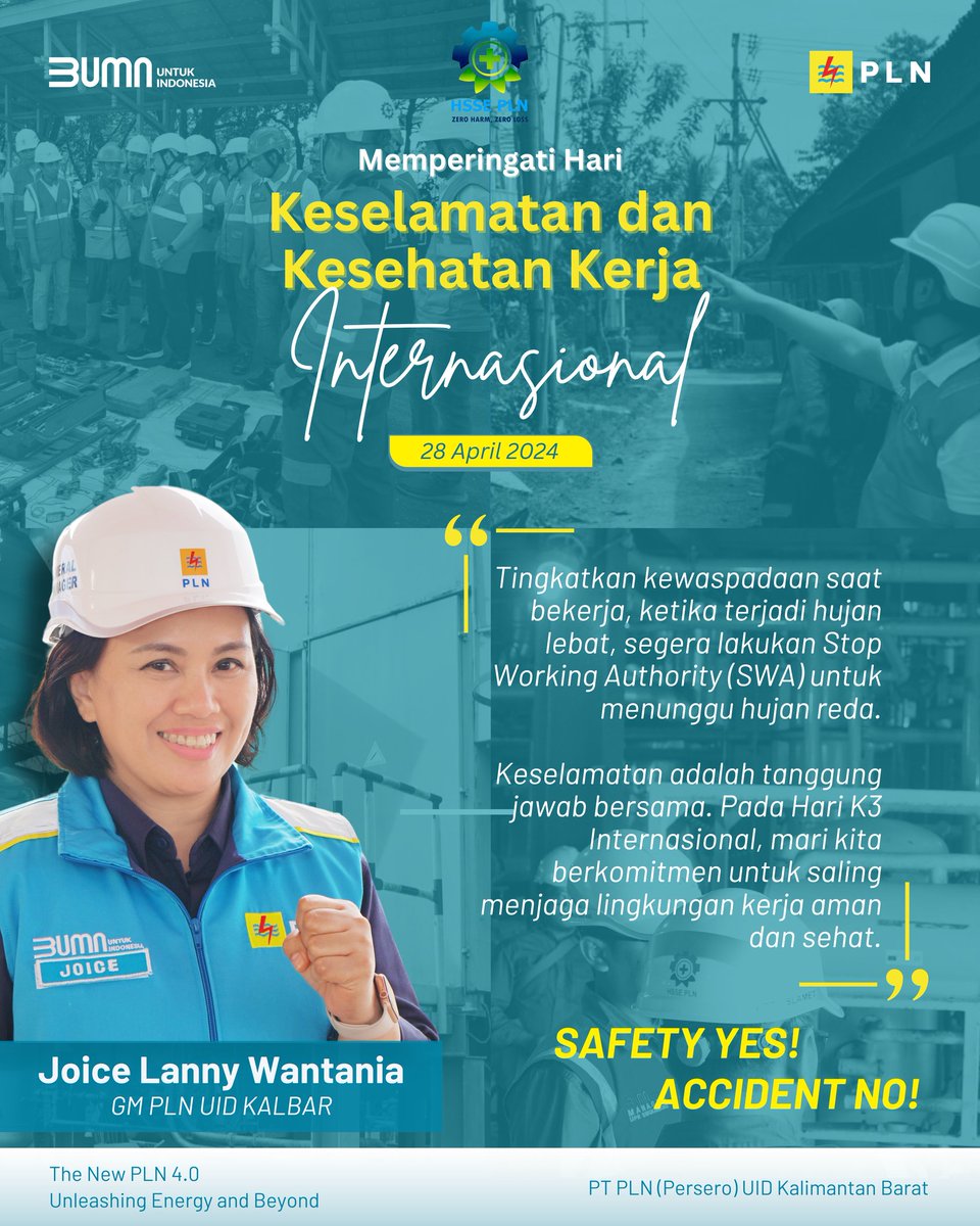 Semangat Pagi 💪

Selamat Memperingati Hari Keselamatan dan Kesehatan Kerja Internasional 28 April 2024

Safety Yes! 
Accident No!

#PLNMobileProliga2024 #PLNMobile #PoweredbyPLN #ElectricPLN #JakartaElectricPLN #JakartaElectric #PLNMobile #Volleyball #ElectricMenyala