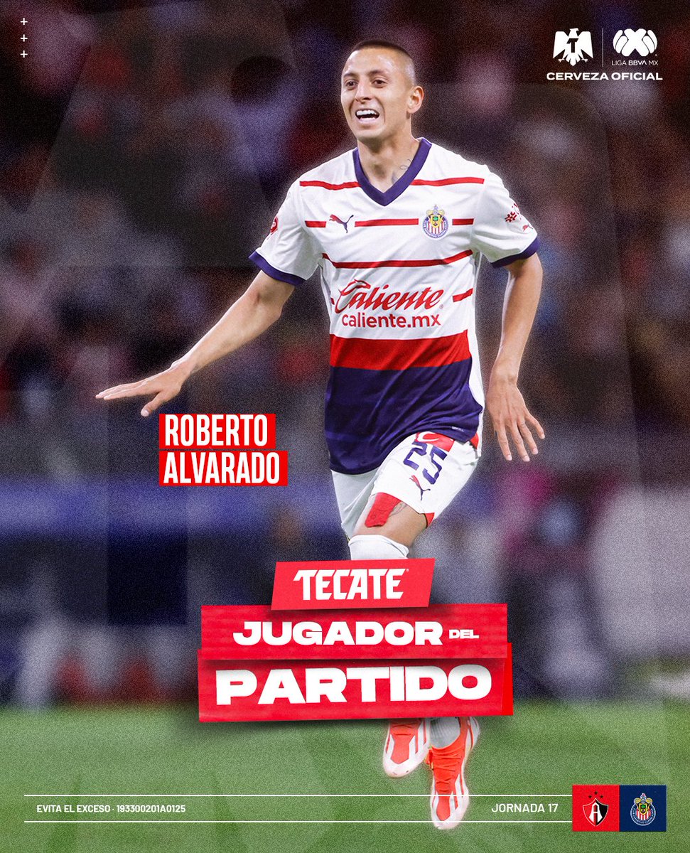 #TecateJugadorDelPartido | Roberto Alvarado 🇲🇽

¡Marcó un TREMENDO golazo y le dio el triunfo a las @Chivas!

@CervezaTecate