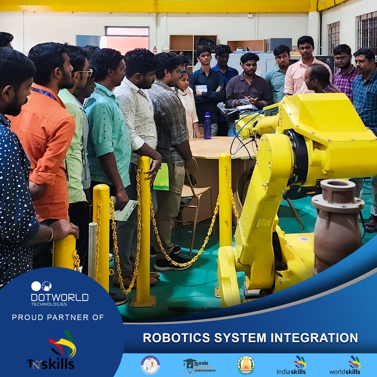 DotworldIndia's tweet photo. Take a peek at some moments from our training and regional selections.

A special thank you to PSG College of Technology and the Department of Robotics and Automation Engineering, Dr. Vinod Balakrishna Sir for joining us.

#WorldSkills2024 #TNSkills #TNSDC #NaanMudhalvan https://t.co/O2K9JZjWCZ