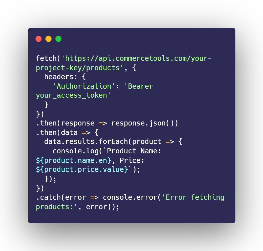 🚀 Enhance your e-commerce capabilities with commercetools! Here's a JavaScript snippet to fetch product details. #Commercetools #Ecommerce #APIPower up your online store with scalable API solutions! 🌐 #WebDevelopment #Tech #DigitalCommerce