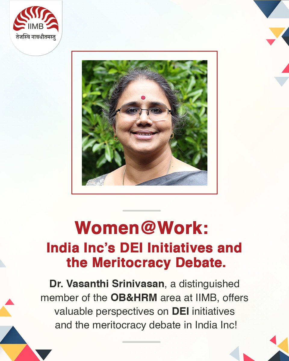 Valuable insights on DEI initiatives and meritocracy from Dr. Vasanthi Srinivasan of IIMB! Dive into the article featured in Hindu @businessline for thought-provoking insights. Read more: thehindubusinessline.com/specials/corpo… #Diversity #Inclusion #Meritocracy #IIMB #WomenAtWork #IIMBangalore