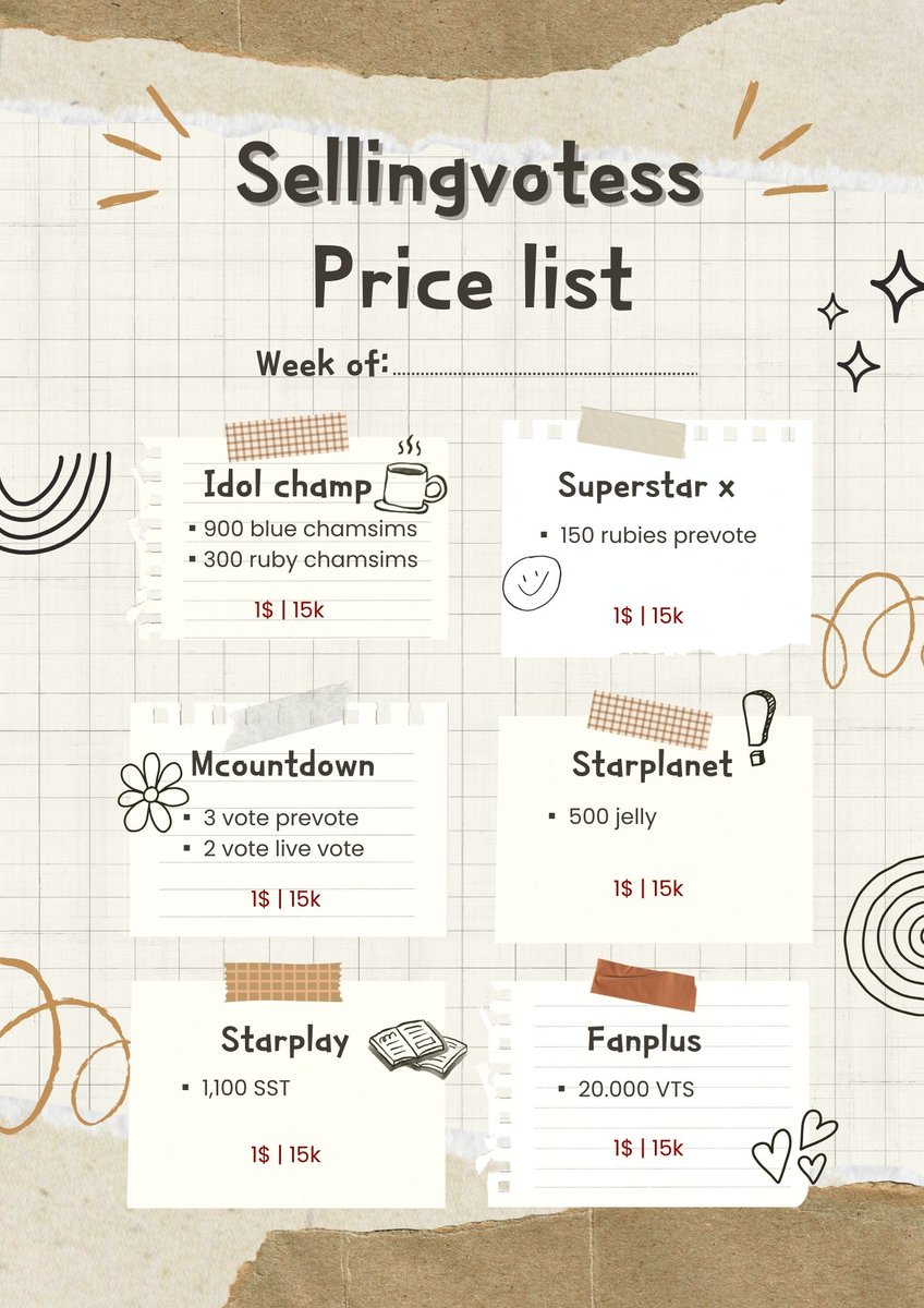 AVAILABLE FOR SALE

✅ superstarx
➡hot stage 150 rubies = 1$/15k
➡inkigayo 250 rubies = 2$/30k

✅ idolchamp
➡300❤/900💙 chamsims = 1$/15k

✅ M Countdown
➡ 3 vote prevote = 1$/15k
➡ 2 vote live vote = 1$/15k

💷paypal/qris/Ewallet INA 
🗞proof 📷🎥
💌Dm for avail.reserve