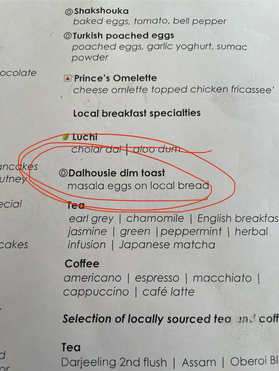 As seen on a Calcutta breakfast menu today. I wonder if they serve it on a black and gold plate? @DalhousieU @SchulichLaw