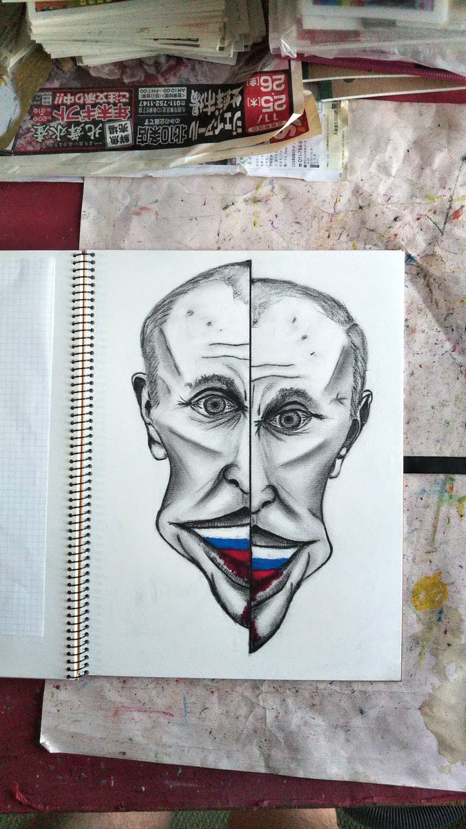 @ukrainiansquad Putin is already confused.（lol）
#Putinwarcrimes 
pencil drawing from Japan.