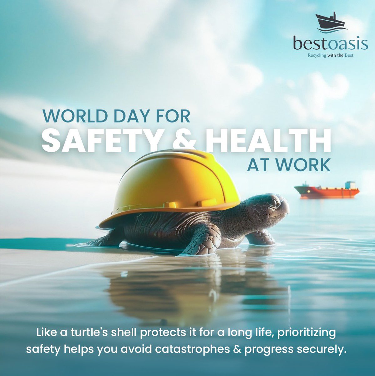 BestOasisLtd's tweet image. Pushing forward with protection on World Safety Day! At Best Oasis, we recognize that a strong protective barrier, much like the shell of a sea turtle, isn't just a defense it's a way to safely progress towards our goals  #WorldSafetyDay #SafetyBarrier #ProgressWithProtection