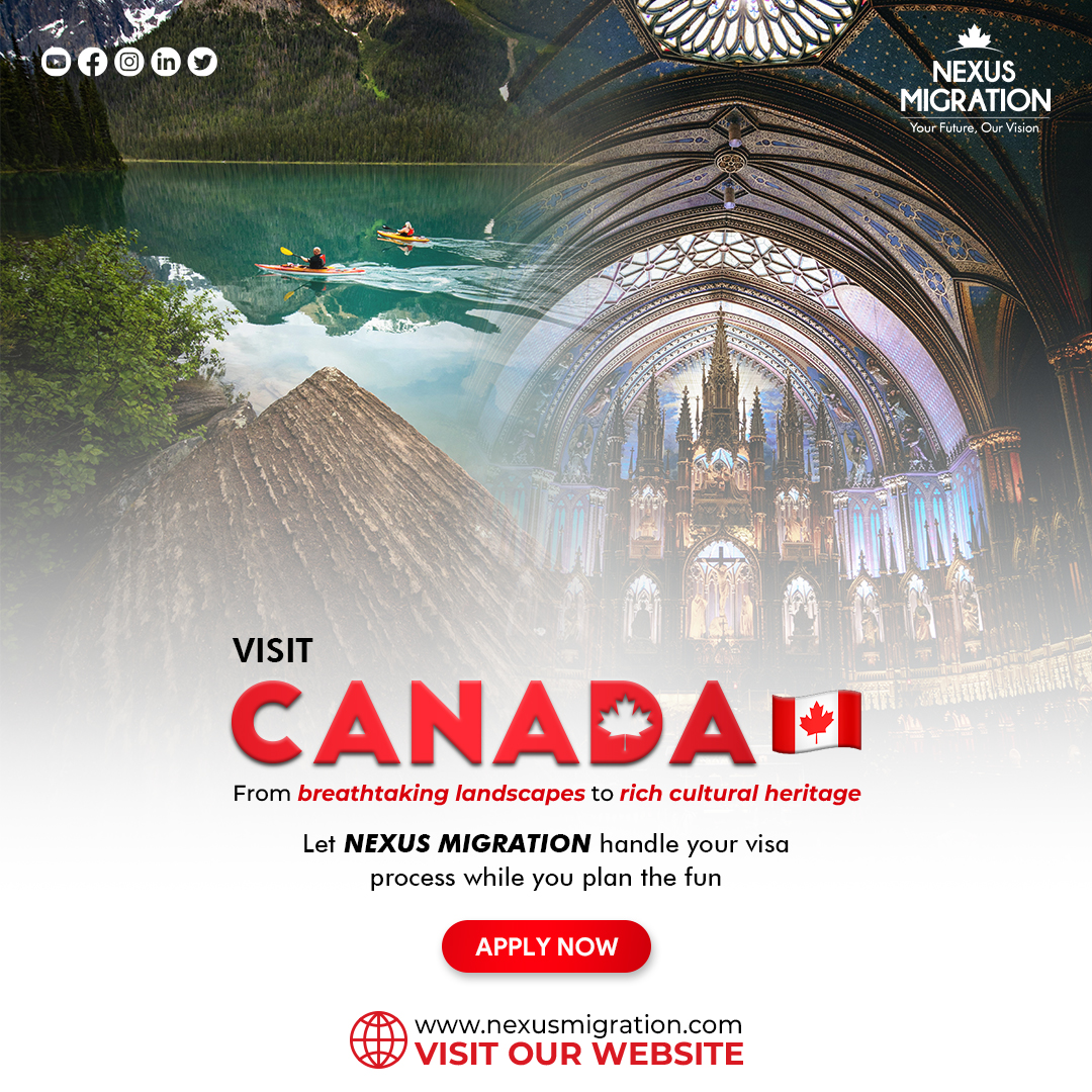 Embark on adventures, leave the immigration process to us.
Make Canada your new home! Talk to our experts NOW!!!

#CANADA_IMMIGRATION_SPECIALIST
#nexusmigration
#canada #candaprvisa #canadaimmigration #ImmigrationJourney #CulturalHeritage #VisaApplication #SettleInCanada