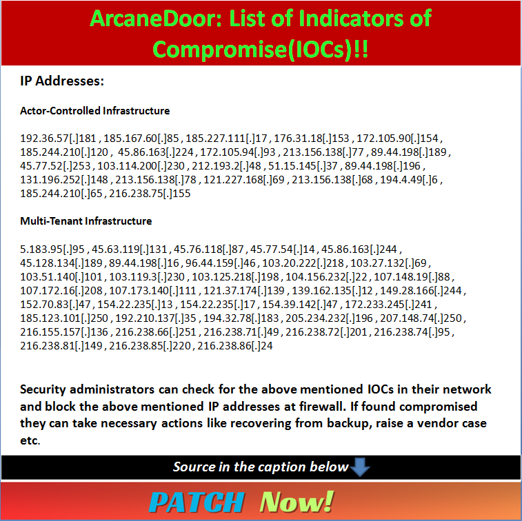 Update: List of IOCs for ArcaneDoor. Source: ArcaneDoor - blog.talosintelligence.com/arcanedoor-new…