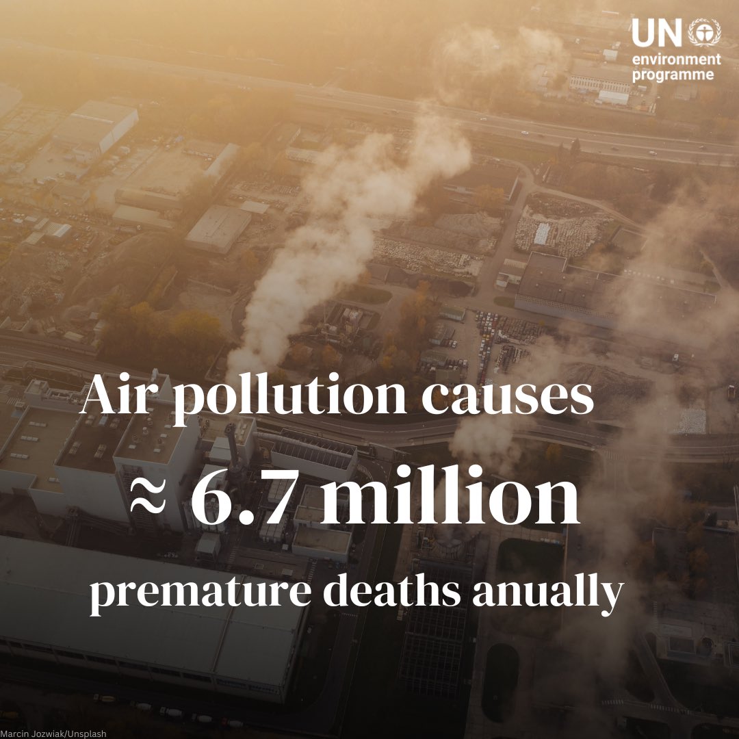 Each year, air pollution is linked to ≈6.7 million premature deaths globally, predominantly in the industrial and urban areas of low- and middle-income countries, where workers face the greatest risks. Discover ways to #BeatAirPollution on #SafeDay2024: unep.org/interactives/c…