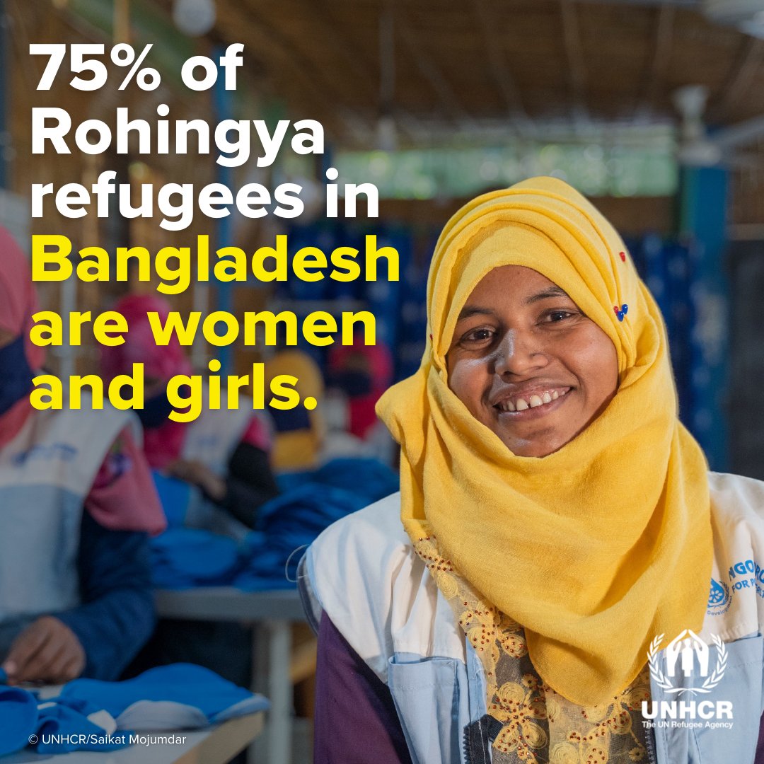 Nearly 75 per cent of Rohingya refugees in Bangladesh are women +girls.  They face additional challenges +risks to their wellbeing. UNHCR + partners are working in Bangladesh to ensure they receive the protection they need. #RohingyaResponse2024