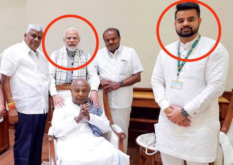 Two much irony in this pic:

1. JDS MP Prajwal Revanna who sexually exploited hundreds of women.

2. Narendra Modi who talks about 'beti bachao' and 'nari shakti.'