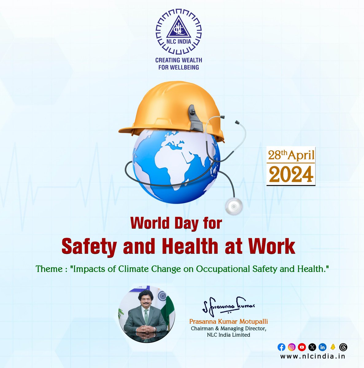 World Day for Safety and Health at Work 2024:

At NLCIL, we're committed to creating a safe and healthy environment for all our employees. Let's continue working together with our motto, 'Safety is our Top Most Priority!'

#ZeroHarm #SafetyFirst #HealthAtWork #NLCIL