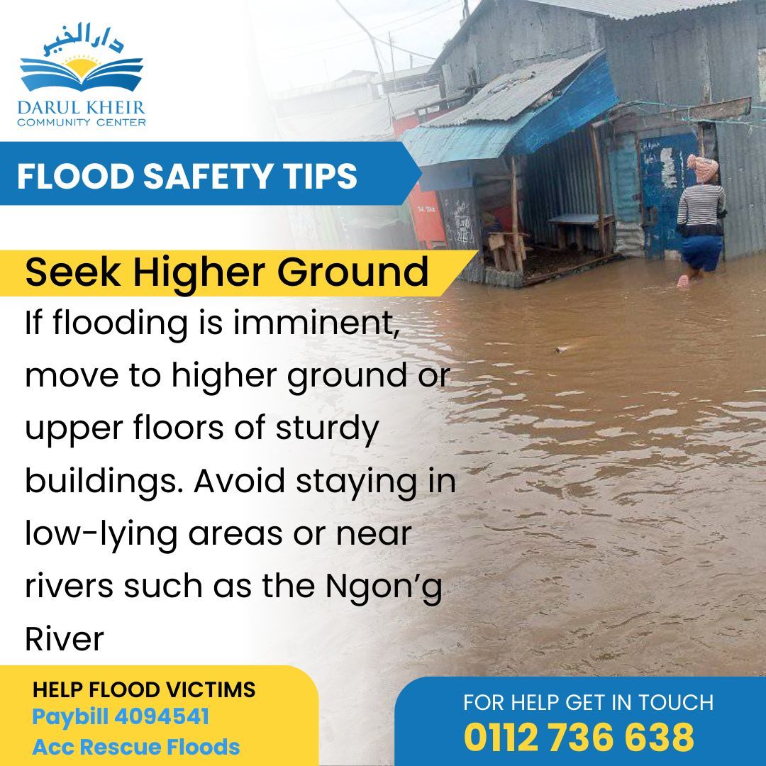 'In every drop of rain, we find the strength to rise again. Let's hold onto hope and support one another through these challenging times. 

Bring relief to those in need. 
🌐 Paybill: 4094541
🔹 Account: Rescue Floods

#Mukuru #darulkheircommunity #nairobifloods #FloodSafety