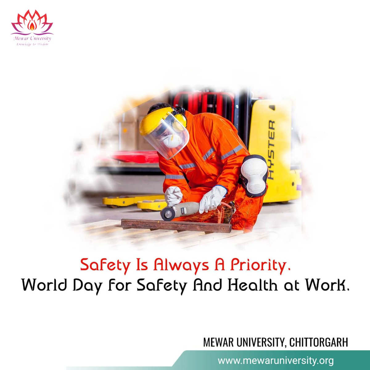 Today, on World Day for #SafetyAndHealth at Work, #MewarUniversity stands committed to ensuring the #safety and well-being of our workforce. 💼 Let's prioritize a culture of safety in every workplace! 

#SafetyAtWork #SafetyFirst #Awareness #Education #TopUniversityInRajasthan