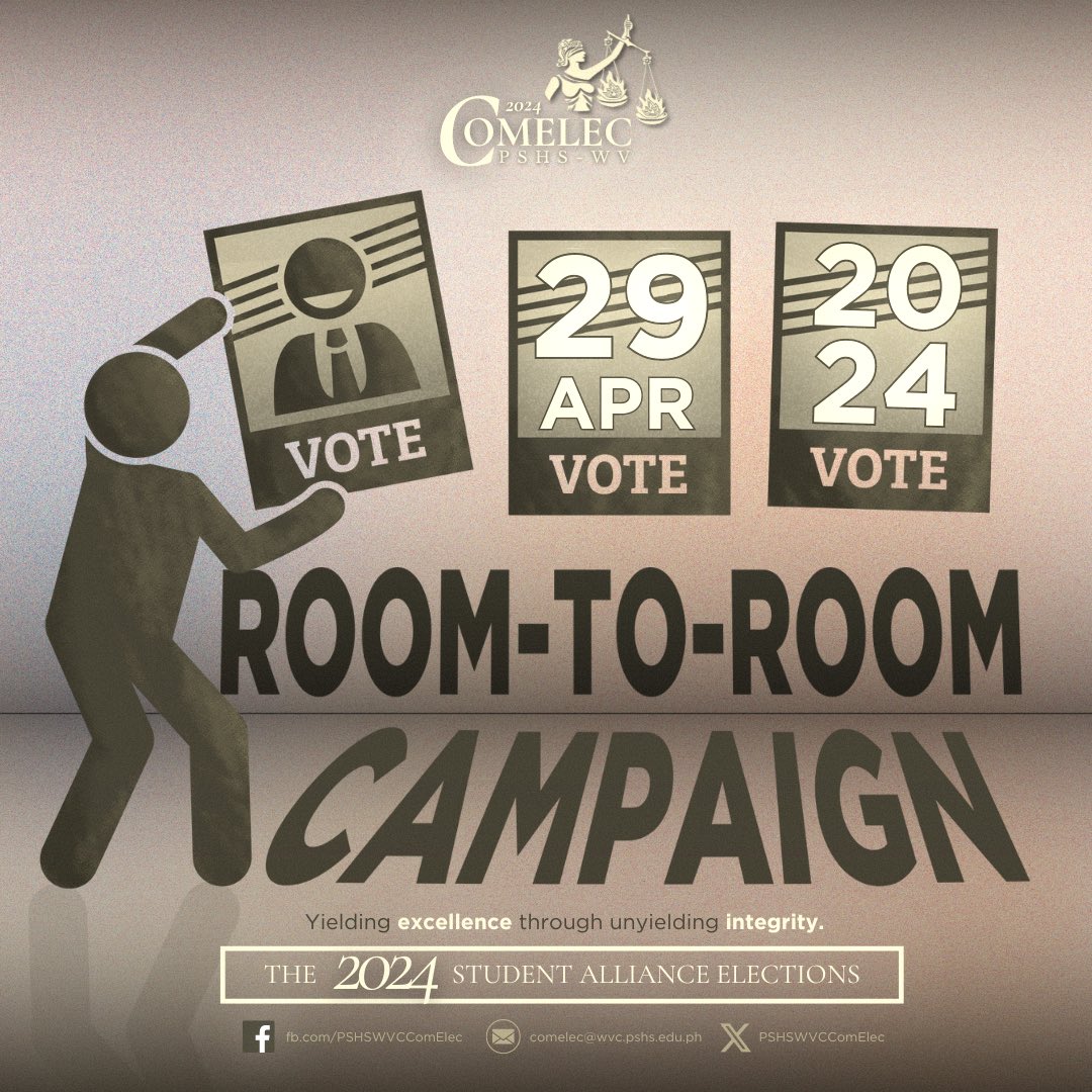 PSHSWVCComElec's tweet image. Tomorrow, April 29, 2024 during HOMEROOM PERIOD, our campus will be buzzing with excitement as the room-to-room campaign for the upcoming elections kicks off! 💥 Get ready to meet your future leaders as they share their visions and plans to shape our school community. 💫