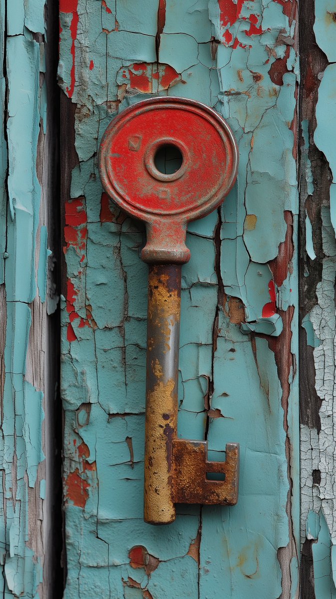 When life feels like a vintage mystery novel, remember, you've got the key! Just don't get lost in the peeling paint 🗝️🔍 #UnlockPotential #TextureArt #RusticCharm