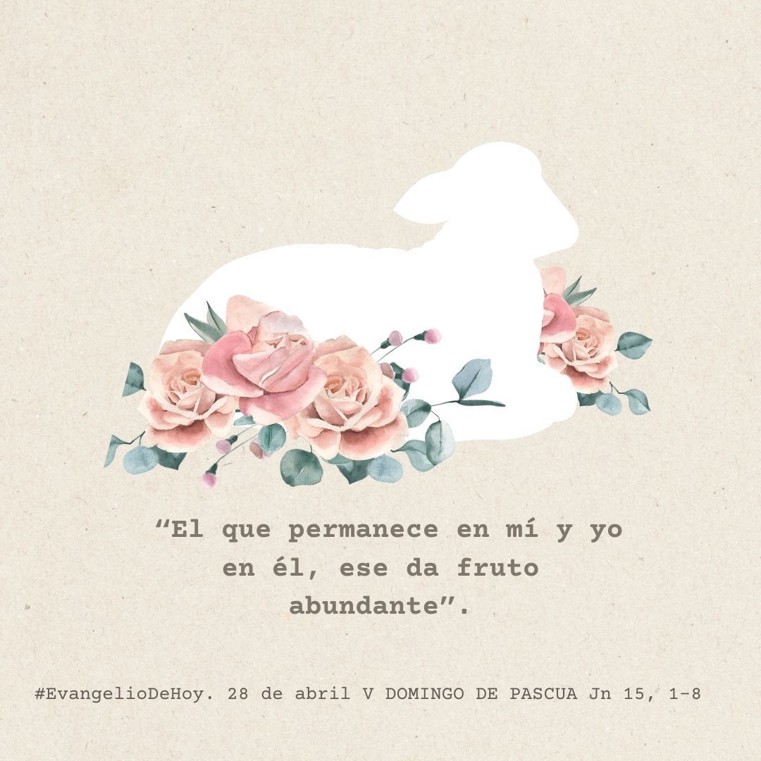 #EvangelioDeHoy. 28 de abril. V DOMINGO DE PASCUA. Jn 15, 1-8. “El que permanece en mí y yo en él, ese da fruto abundante”.