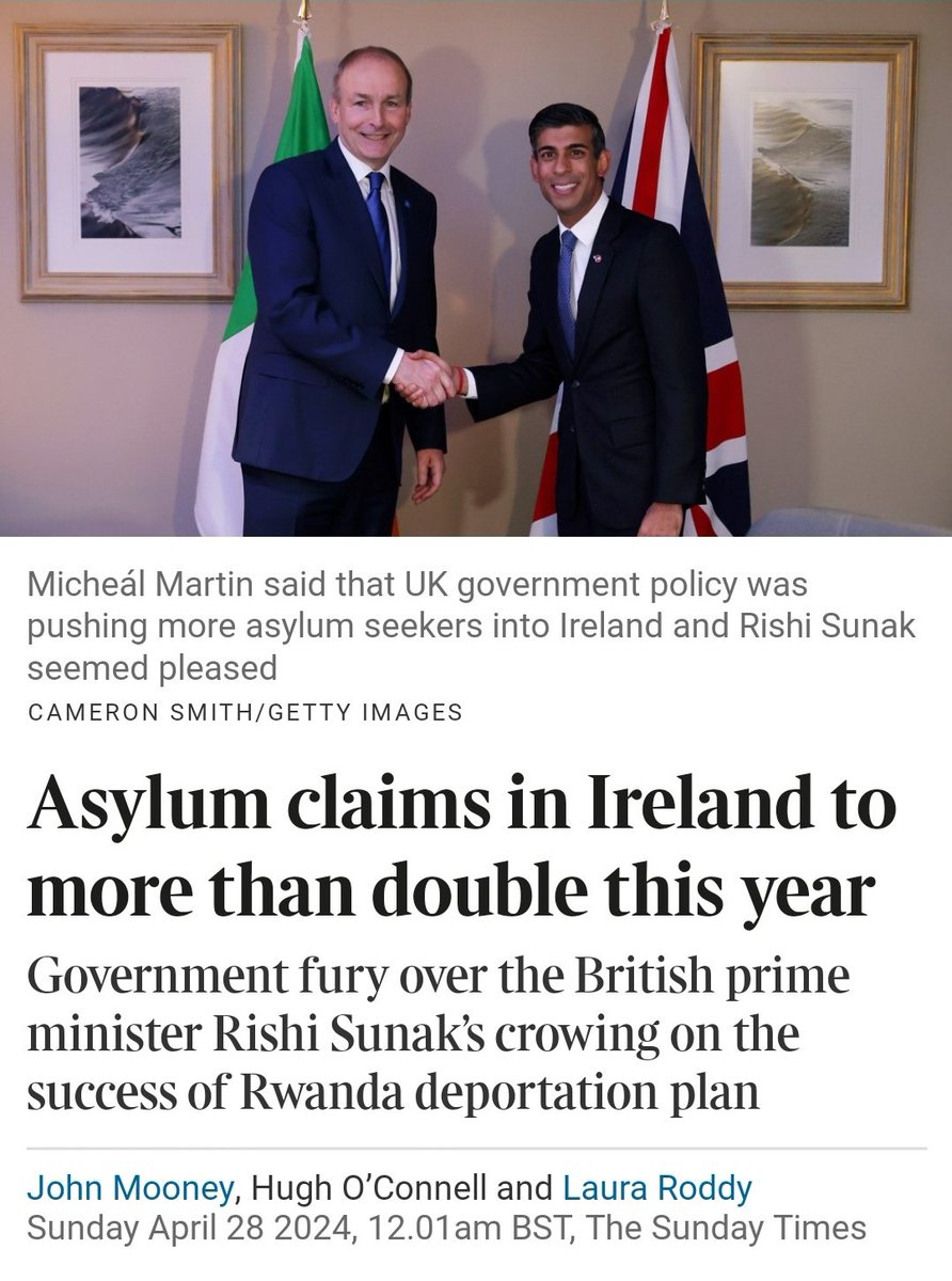 Asylum claims in Ireland to more than double this year Government fury over the British prime minister Rishi Sunak's crowing on the success of Rwanda deportation plan There has already been an 87 per cent rise in asylum applications in the first four months of the year compared…