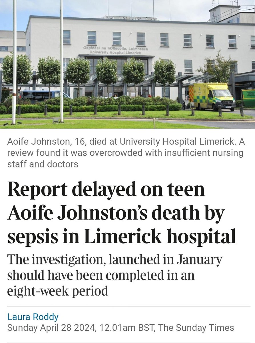 Report delayed on teen Aoife .Johnston's death by sepsis in Limerick hospital The investigation, launched in January, should have been completed in an eight-week period -Laura Roddy 'Better sepsis protocols are needed to avoid anything like this from happening again. We implore…