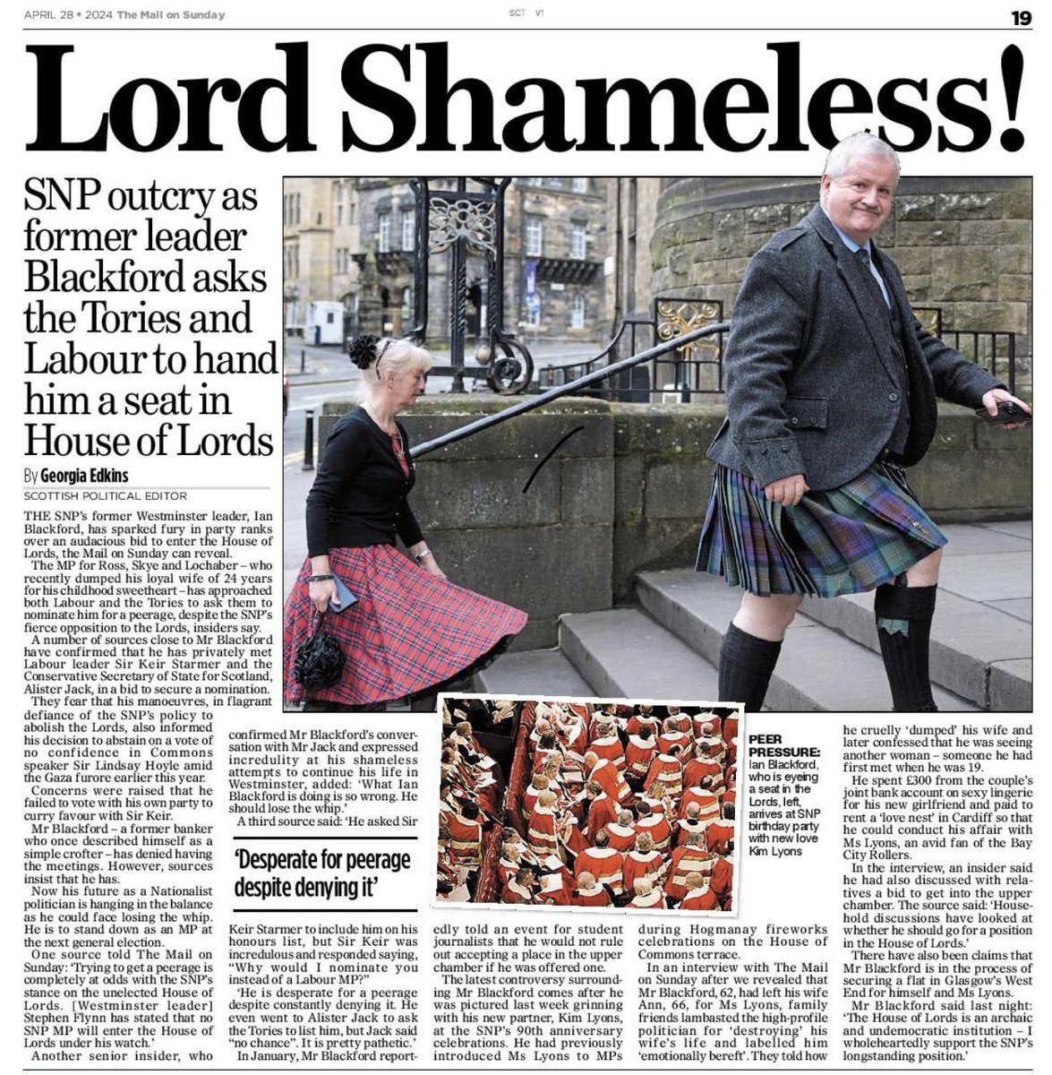 Sources confirm Blackford has met both Keir Starmer and Alister Jack in private in a bid to snaffle a seat in the House of Lords. 

SNP: Stronger For Who?  Such a ‘gentleman’ too …👀