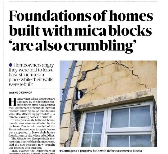 Government accused of withholding vital research Foundations of homes built with defective concrete blocks ‘are also crumbling’, researchers say -Wayne O'Connor It was previously believed house foundations were not affected by the problem.People who availed of the State’s…