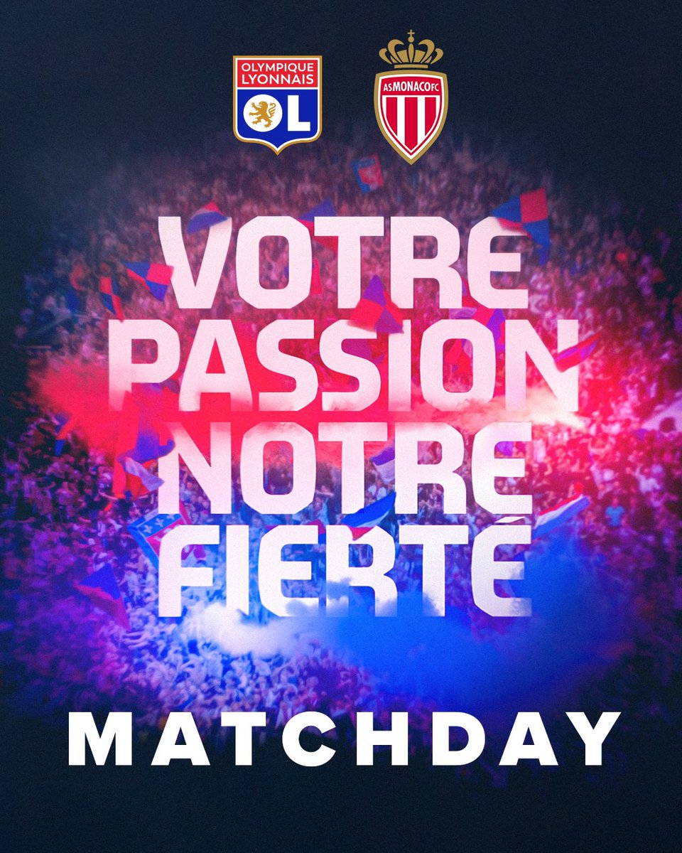 🔴 MATCH DAY 🔵 ⚽ #OLASM 📆 R31 @Ligue1_ENG ⏰ 19:00 🏟 @GroupamaStadium 📱 #TeamOL 𝗔𝗹𝗹𝗲𝘇 𝗹𝗲𝘀 𝗚𝗼𝗻𝗲𝘀 ! 🦁🔴🔵