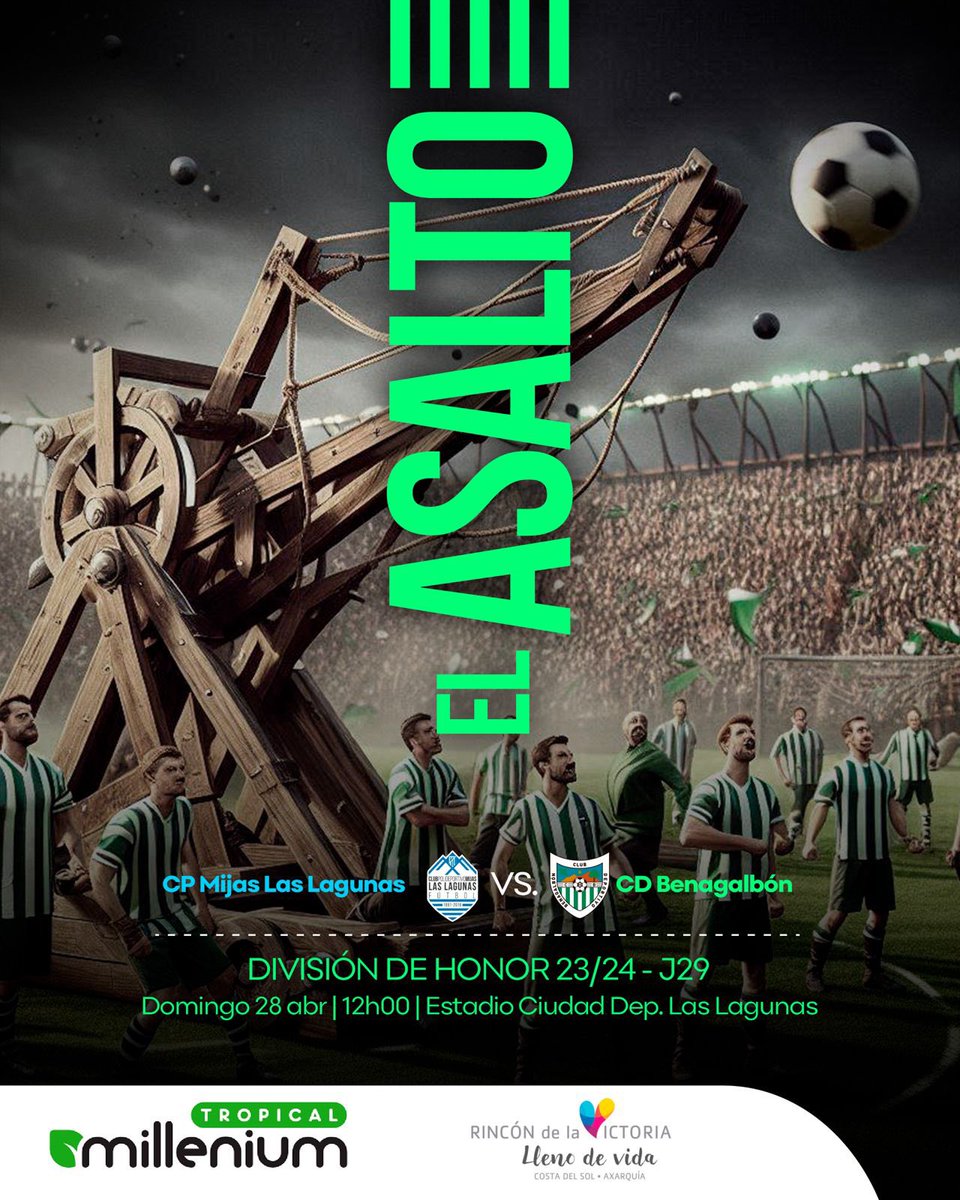 💚⚽️ HOY JUGAMOS 💚⚽️

🆚 <a href="/cpmlaslagunas/">C.P. Mijas-Las Lagunas</a> .
📍 Mijas Las Lagunas.
🏟️ Juan Gambero Culebra.
⏰ 12:00H.
🏆 Div. de Honor Senior(Jornada 2️⃣9️⃣)

💪🏻 “El Asalto”.

#SeguirSoñando💚 
#VamosVerdes💚
