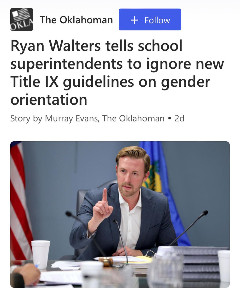 Oklahoma says no to Title IX changes! “We will not allow boys in the girls restrooms. We will not put boys in girls sports as a coach and as a parent…. to see the federal government try to erase girl sports is disgusting.” 1/