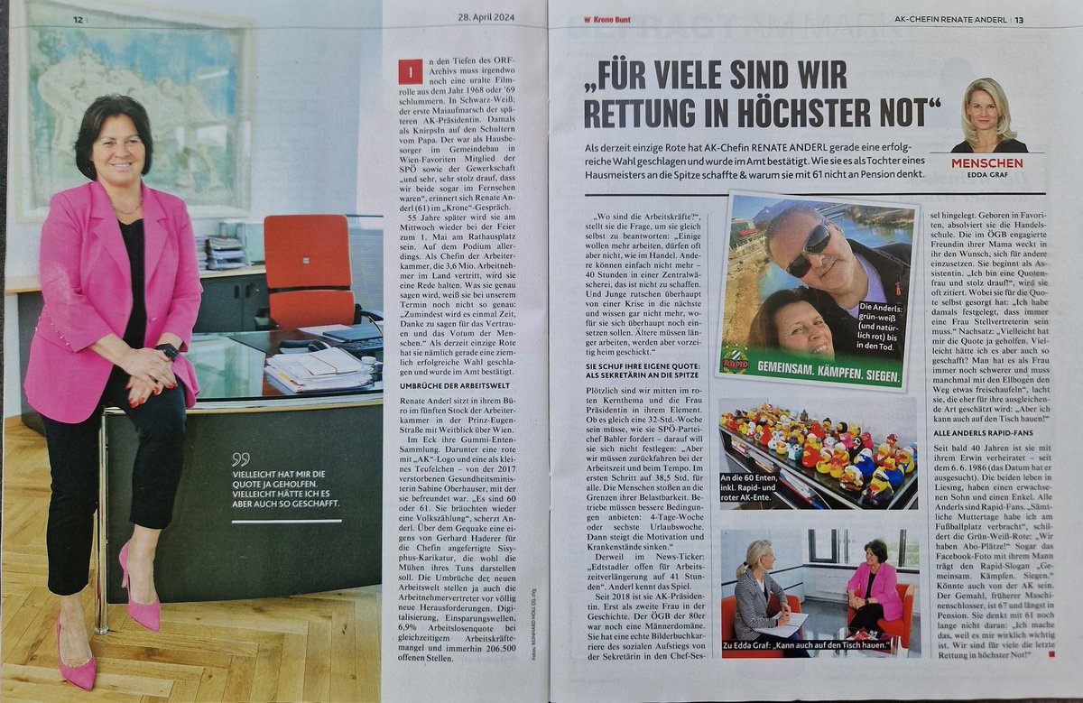 Gerhard Bröthaler (@broethaler) on Twitter photo Beste Chefin ever heute in der #Krone bunt. <a href="/Arbeiterkammer/">AK Österreich</a> Präsidentin <a href="/renate_anderl/">Renate Anderl</a> im großen Portrait von Edda Graf.
#DeineStimme für #Gerechtigkeit Beste Chefin ever heute in der #Krone bunt. <a href="/Arbeiterkammer/">AK Österreich</a> Präsidentin <a href="/renate_anderl/">Renate Anderl</a> im großen Portrait von Edda Graf.
#DeineStimme für #Gerechtigkeit