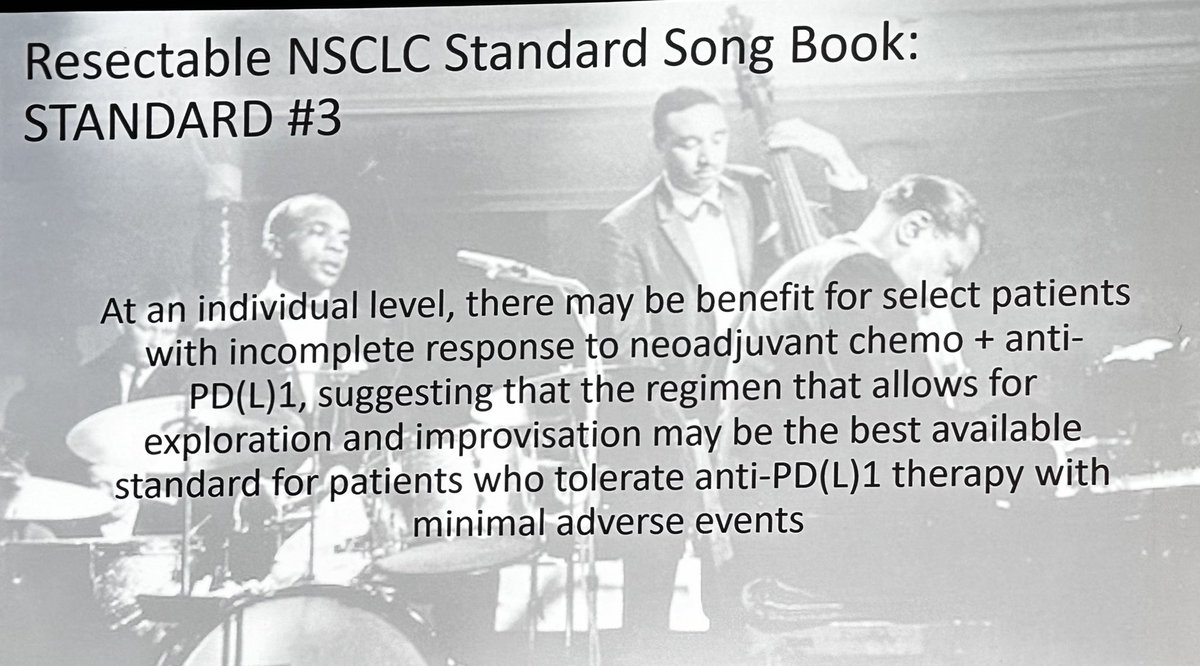 What are the standards for neoadjuvant chemoIO in resectable NSCLC? @DoctorJSpicer draws parallels with the world of jazz, highlighting the importance of a team-based approach at #AATS2024. 🎺🎶🎷🎶🎺