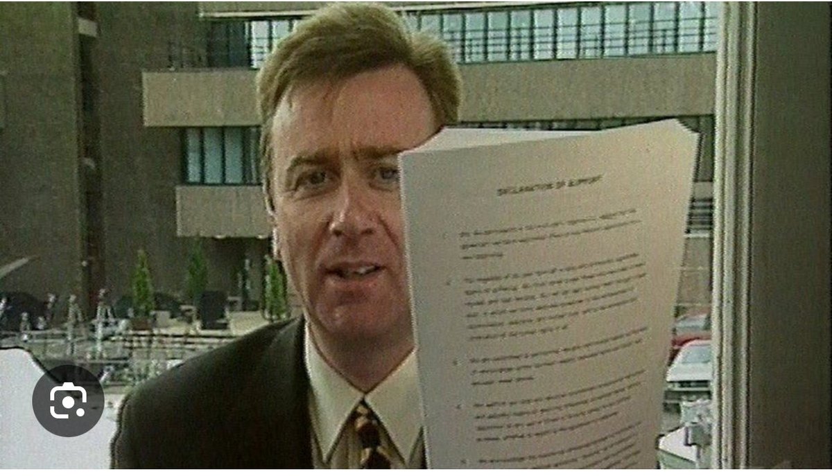 Passing…Former BBC NI Political Editor Stephen Grimason has left us but he will be always remembered for scooping us all when he flashed the first copy in public of the Good Friday Agreement on BBC screens April 10 1998. Go gcumhdaí Dia thù Stephen. Eamonn Mallie.