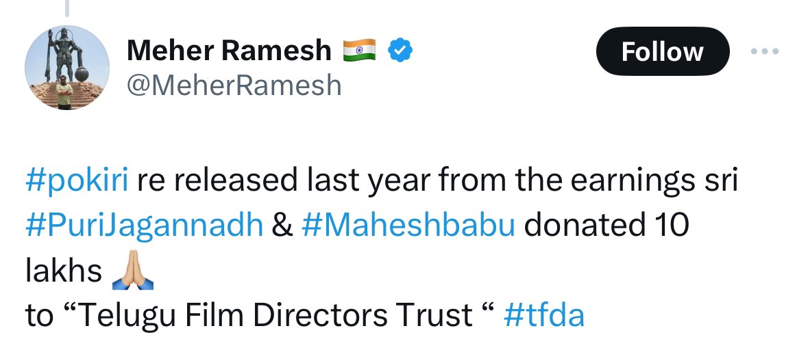 Re-Release for a better cause!❤️

#Pokiri collections were donated to “Telugu Film Directors Trust” 

#18YearsOfSouthIndustryHitPokiri
#MaheshBabu | My Hero @urstrulymahesh 👑