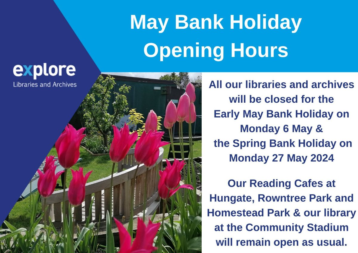 Our latest opening hours can always be found online ↘ exploreyork.org.uk/libraries/ #HereForYou