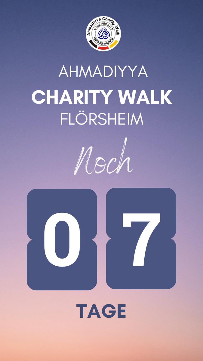 Nur noch 7 Tage bis zu unserem Charitywalk! Jeder Schritt zählt für einen guten Zweck. Lasst uns gemeinsam helfen und Spenden sammeln, um Leben zu verändern! Melde dich jetzt an und sei Teil dieser bewegenden Aktion! ahmadiyya-floersheim.de/anmeldung/
#CharityWalk #Flörsheim #GemeinsamStark
