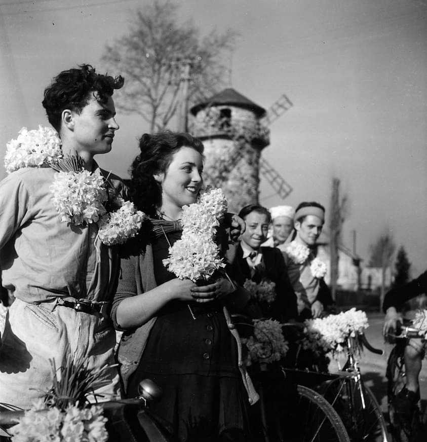 ROBERT DOISNEAU 
28 avril 
Les colliers de jonquilles
route de Montgeron 1947