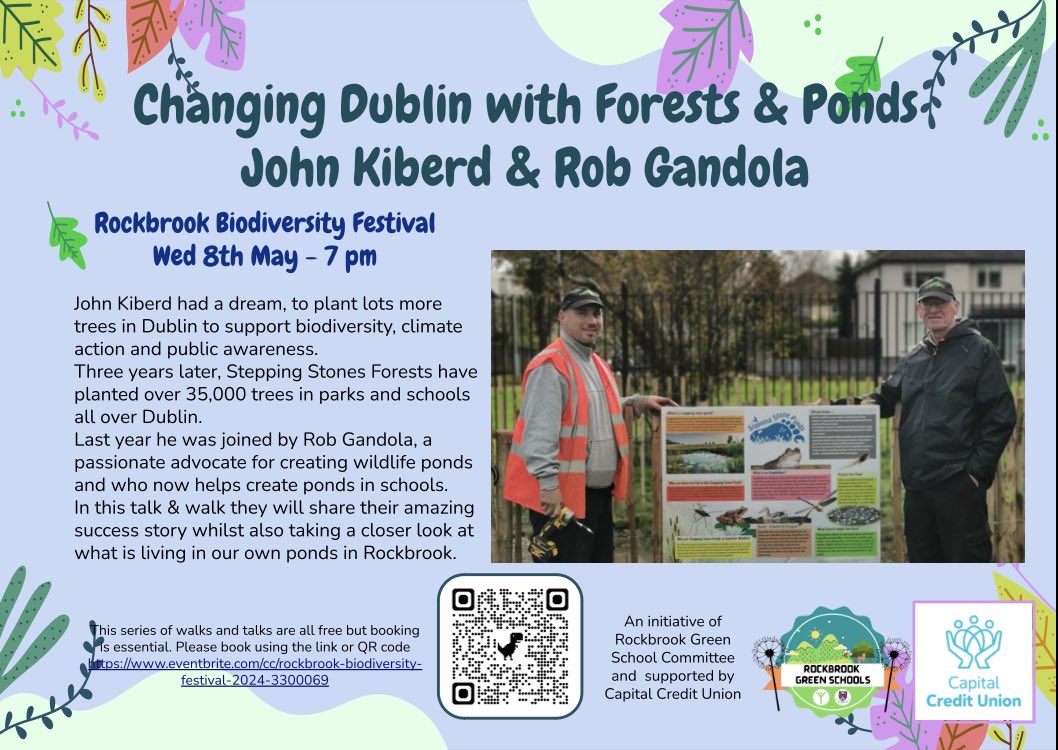 Together John @litter_mugs and Rob @RobGandola are a force of nature. These guys along with their amazing team of volunteers have planted over 35k trees and brought the joy of ponds to schools around Dublin. Don’t miss their talk at next weeks festival eventbrite.com/cc/rockbrook-b…
