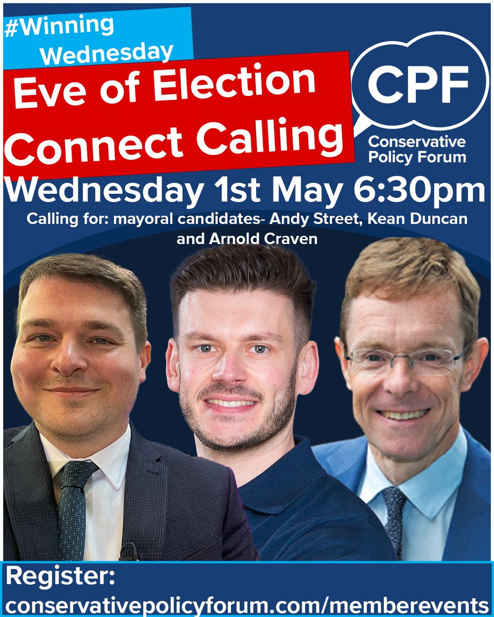 Join us for our final connect calling session before the #localelections as we're joined by @andy4wm @keane_duncan and @ACforWY as make some important last minute calls Every call counts: conservativepolicyforum.com/event-details/… . . . @JohnPenroseNews @pennyanneod @FleurButler1 @ahmereenreza