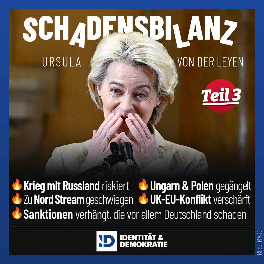 ➡️ Schadensbilanz (Teil 3): Ursula von der Leyens Amtszeit reißt eine Schneise diplomatischer Verwüstung! Fünf Jahre nach Übernahme der Kommissionspräsidentschaft durch Ursula #vonderLeyen (#CDU) ist die EU auf dem absteigenden Ast: wirtschaftlich ruiniert, gesellschaftlich…