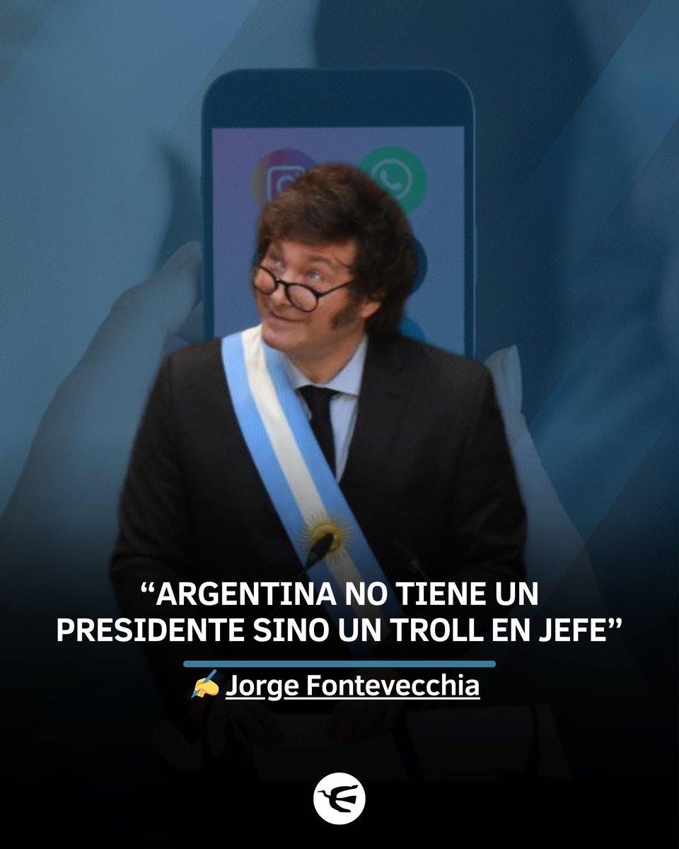 perfilcom's tweet photo. 📝 “Argentina no tiene un presidente sino un troll en jefe” ➡️ La columna de opinión de Jorge Fontevecchia para Diario PERFIL.

💬 En los comentarios de esta columna de ayer en https://t.co/XdKWrdy7Wm, Carlos Vaneri escribió: “No puede entender a Milei quien no empieza por entender que hay dos y no un Milei (...)".

👉 Muy interesante, y tres aspectos más que combinan a los dos Milei: 1) que ambos Milei comparten el carácter del exceso; 2) que aun en el plano racional sus ideas, al ser hiperbólicas, se tornan irracionales, y 3) hay otras dos discursividades: en público y, significativamente más prolífico, en redes sociales.

📲 La nota completa en https://t.co/3Q6OBkxPVT