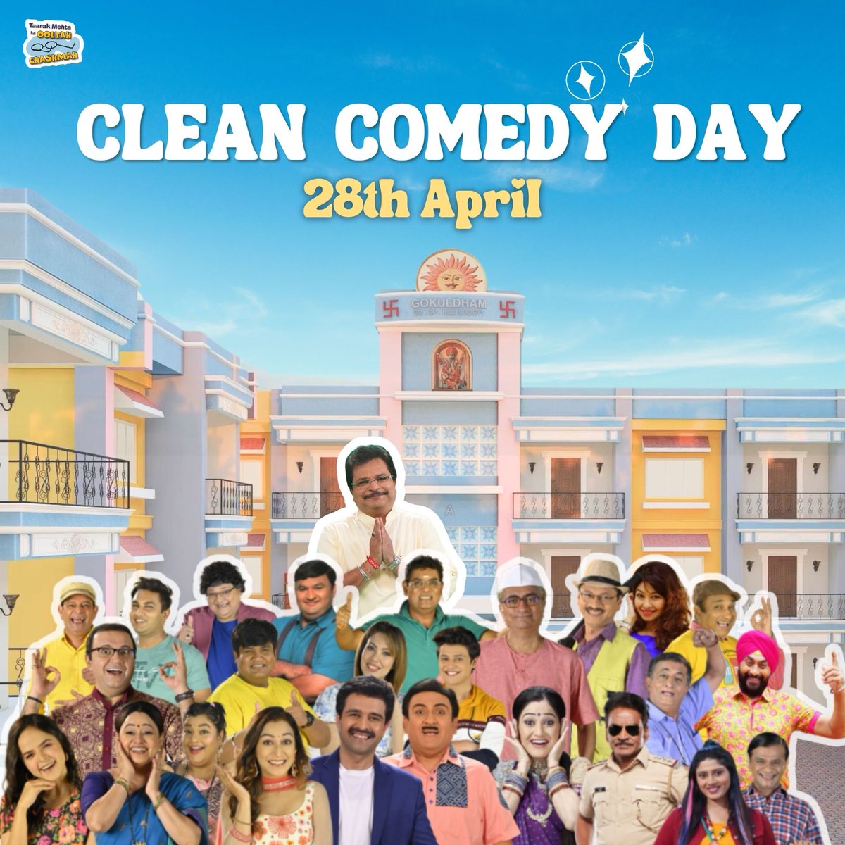 TMKOC_NTF's tweet photo. 🎊 Celebrate karein #CleanComedyDay with TMKOC! 🥳 Apne friends & family ke saath share karein laughter aur joy, kyunki hasna zaroori hai! 🌈
#CleanComedyDay #TMKOC #SpreadLaughter #TMKOCCleanComedyDay #CleanComedyDay @AsitKumarrModi https://t.co/3BBaGGEugc