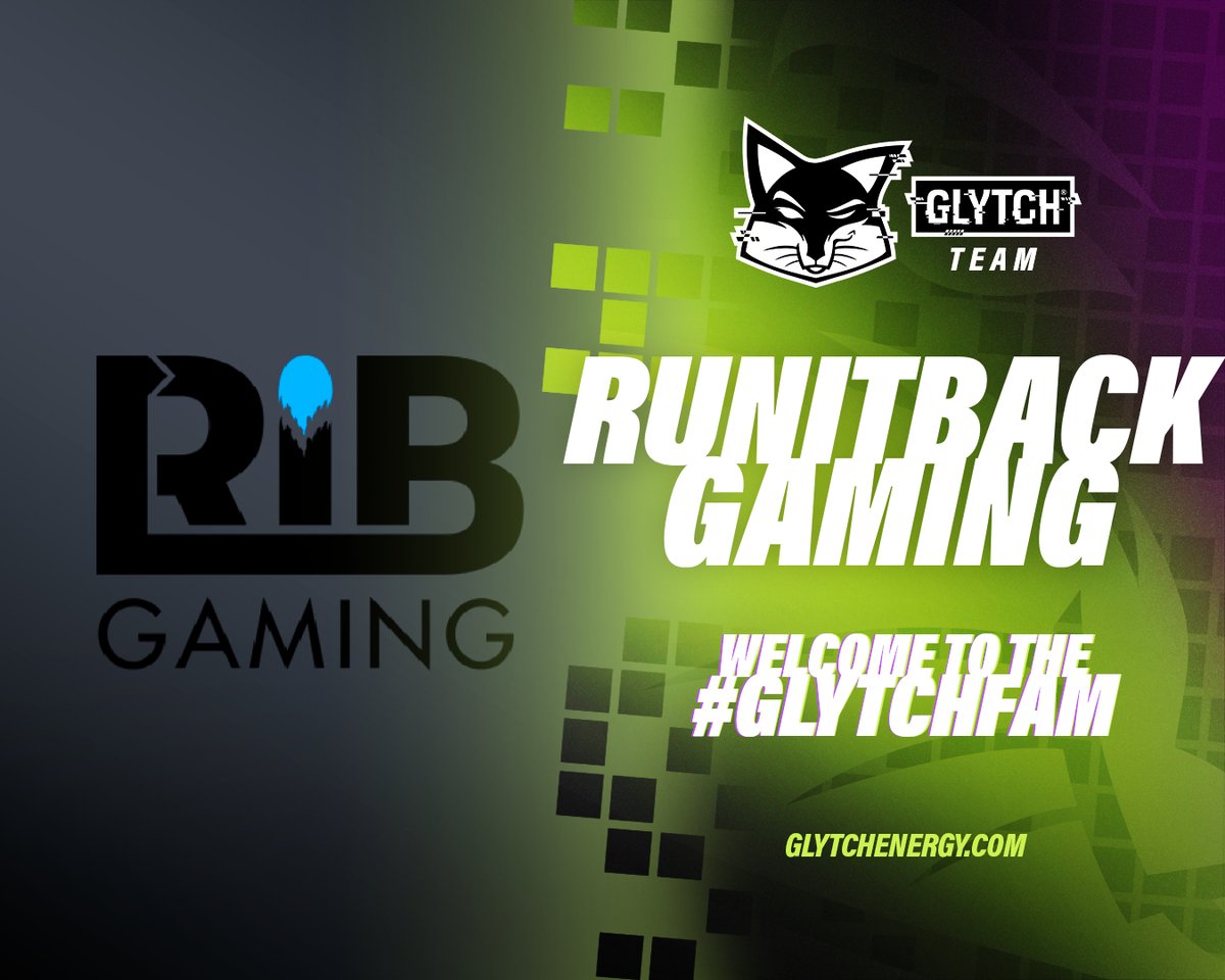 Please help us welcome @RunItBackGaming as the newest team to the #GLYTCHFam 🎉

Not only are they focused on competitive play but also dedicating time to their community to ensure they grow strong together!

Code RIB20 keeps your energized with 20% off
GLYTCHEnergy.com🔥