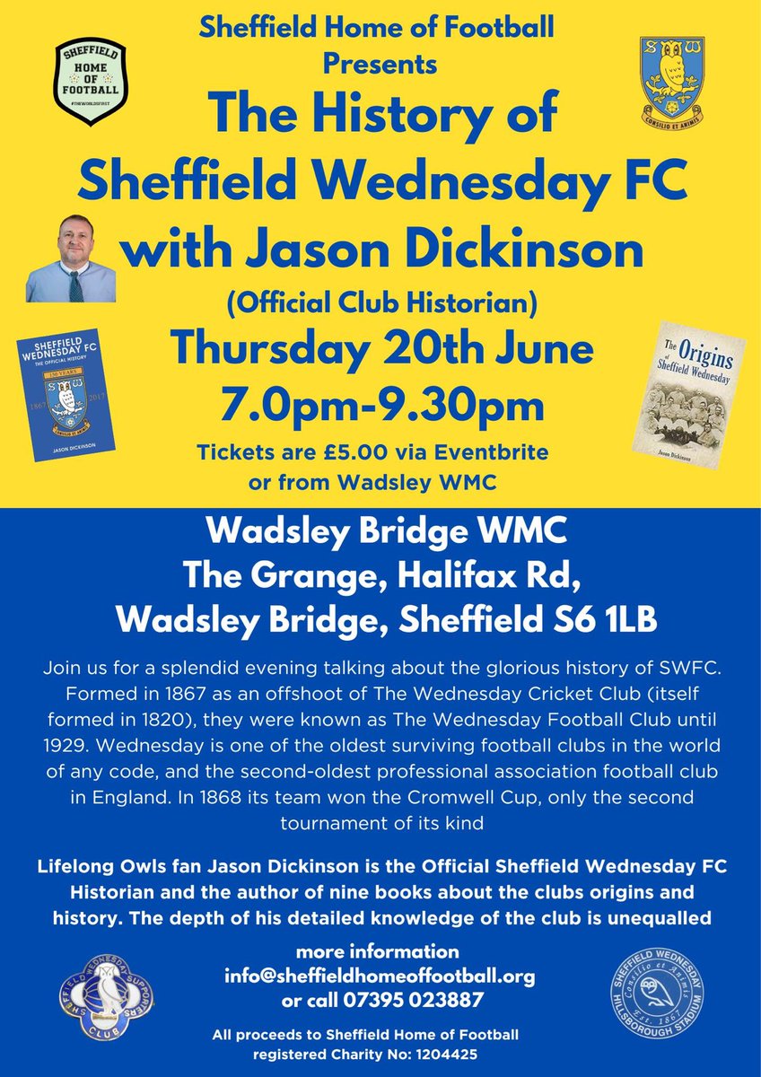 @swfcsc please come and join us at Wadsley WMC on Thurs June 20th for a lovely evening talking about what else @swfc @SWFCCP