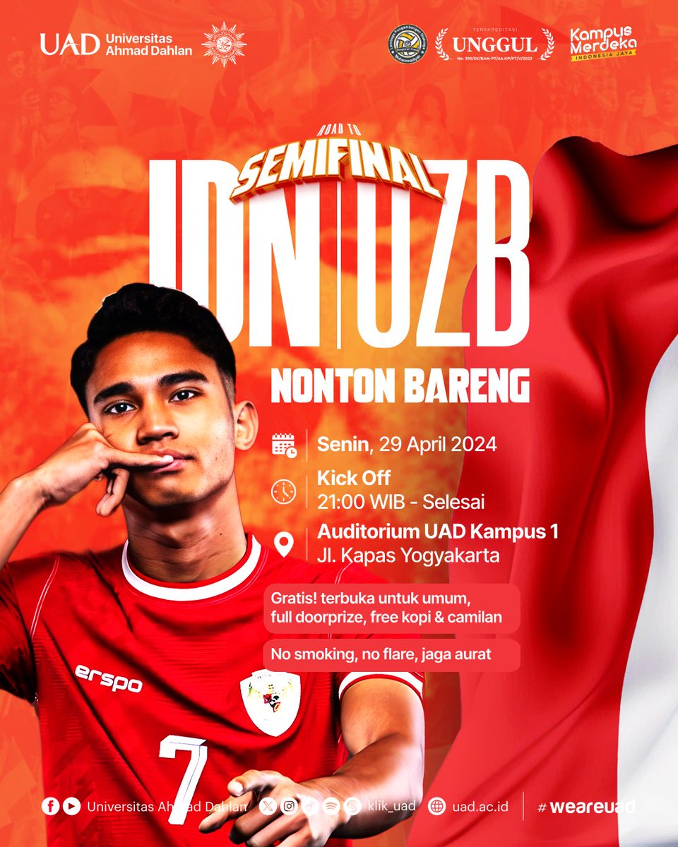 Halo Sobat Dahlan Muda! Hayoo siapa disini yang udah ngga sabar buat nonton Semifinal AFC U-23 2024 besok?🤩 Tenang aja Minda ada informasi menarik lohh, karena Lembaga Pengembangan Olahraga Pimpinan Pusat Muhammadiyah bekerja sama dengan Universitas Ahmad Dahlan mengadakan…