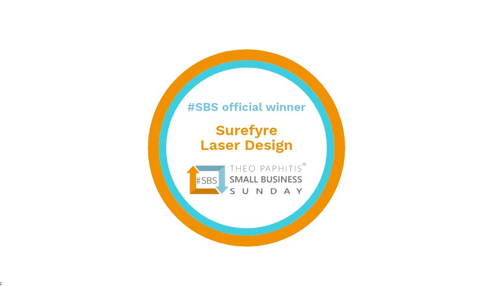 We're proud to be a Theo Paphitis #SBS winner and a part of the network of over 3500 other winning small businesses and entrepreneurs! Drop by surefyre.com to see what we do and how we can help you with lasers! #SBSwinners