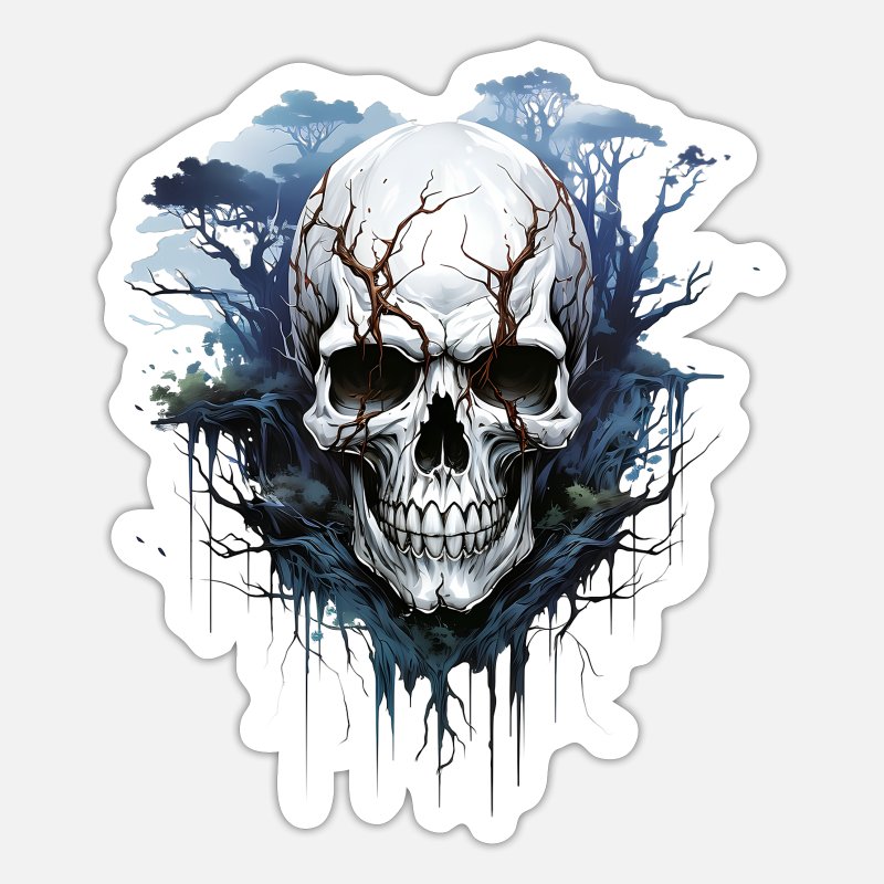 DiePlastikkarte's tweet image. Embrace the darkness with art! 💀🌲 This haunting skull sticker brings a  ghostly touch to your collection. #GothicArt #SkullSticker #DarkDecor  #EerieArt #MysteryInk #SpookyVibes #HauntinglyBeautiful #CreepItReal  #GhostlyGaze #MacabreMoods - spreadshirt.com/shop/design/et…