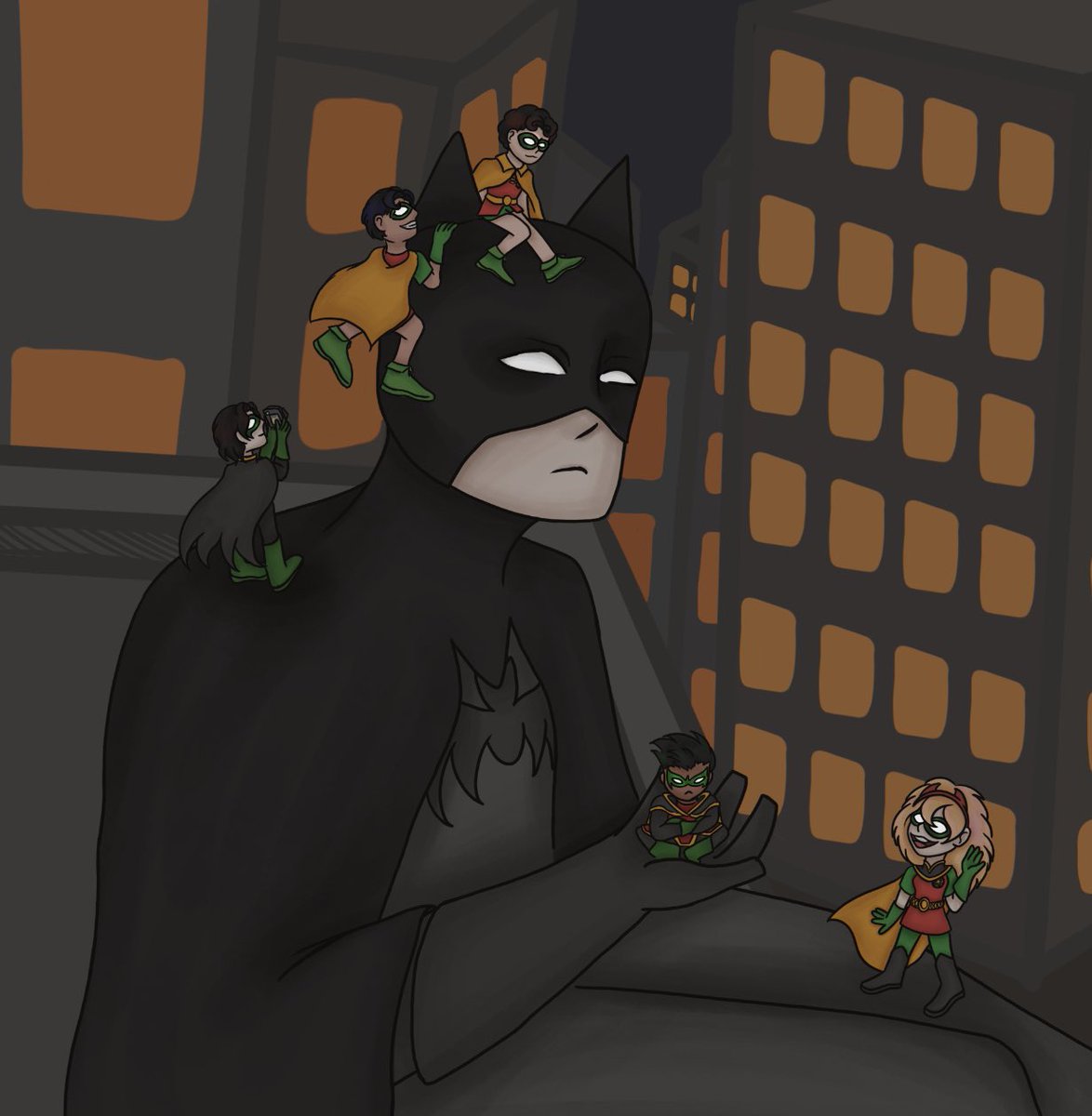 I redrew that picture of the person with a bunch of pigeons as Batman and his Robins :3
#batmanfanart #robinDC