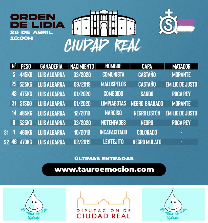 ACTUALIDAD.- Sorteados los toros de Luis Algarra para Ciudad Real #CiudadReal <a href="/tauroemocion/">Tauroemoción</a> <a href="/TauroemocionCR/">Tauroemoción Ciudad Real</a> <a href="/MoranteTour/">Morante Tour</a> <a href="/RocaRey/">Andrés Roca Rey</a> <a href="/EmiliodeJusto/">Emilio de Justo</a> <a href="/Luis_Algarra/">GANADERÍA LUIS ALGARRA POLERA</a> <a href="/cdelamataarcos/">Carmen De la Mata Arcos</a> <a href="/albertocurro/">Alberto Nuñez Aroca</a> burladero.tv/actualidad/202…