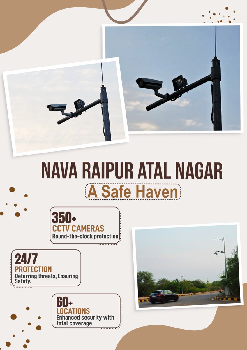 NavaRaipur's tweet photo. Step into Nava Raipur Atal Nagar, where safety is not just a promise but a reality. With 350+ vigilant CCTV cameras stationed across multiple locations, our city stands as a beacon of security.
#NavaRaipur #SmartCity #CCTV #Security #threats #safety #securecity https://t.co/nuv14MzCsU
