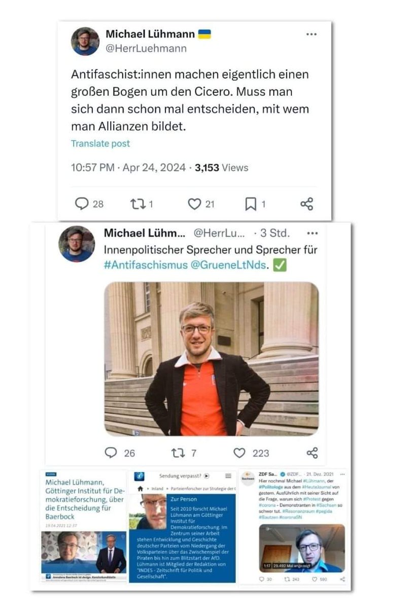 Lühmann ist antifaschistischer Sprecher der Grünen im Landtag Niedersachsen und wurde uns jahrelang von #ARD und #ZDF als neutraler Demokratieforscher verkauft. Dass er das nicht ist, müssen Beitragszahler von alternativen Medien erfahren - kostenlos.